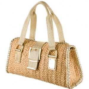 ✨Stunning Michael Kors Collection Leather and Straw Woven Shoulder Bag